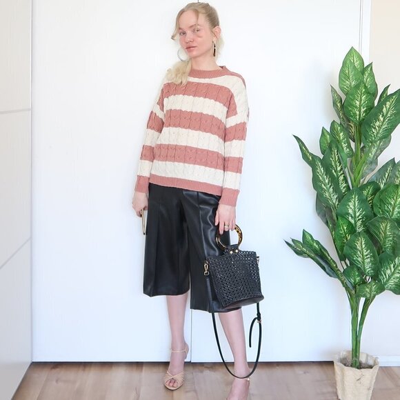Mango Peach & White Cable Knit Chunky Sweater - Picture 9 of 13